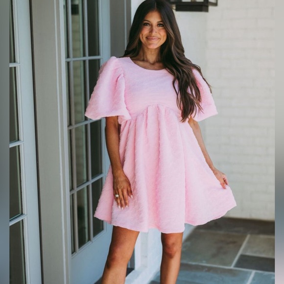 Textured Puff Sleeve Dress - Picture 1 of 11